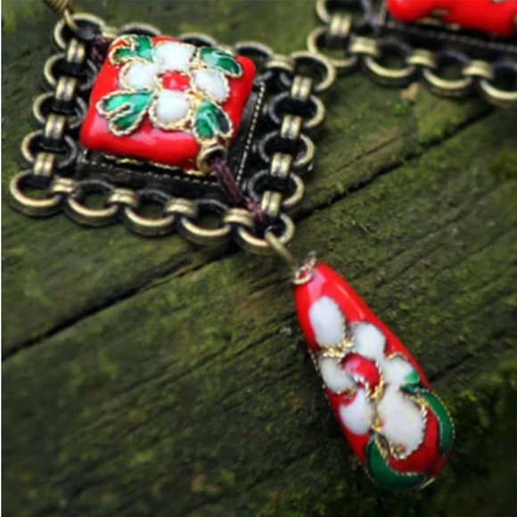 NEW Nepal Handmade Cloisonne Dangle Earrings - Picture 3 of 9